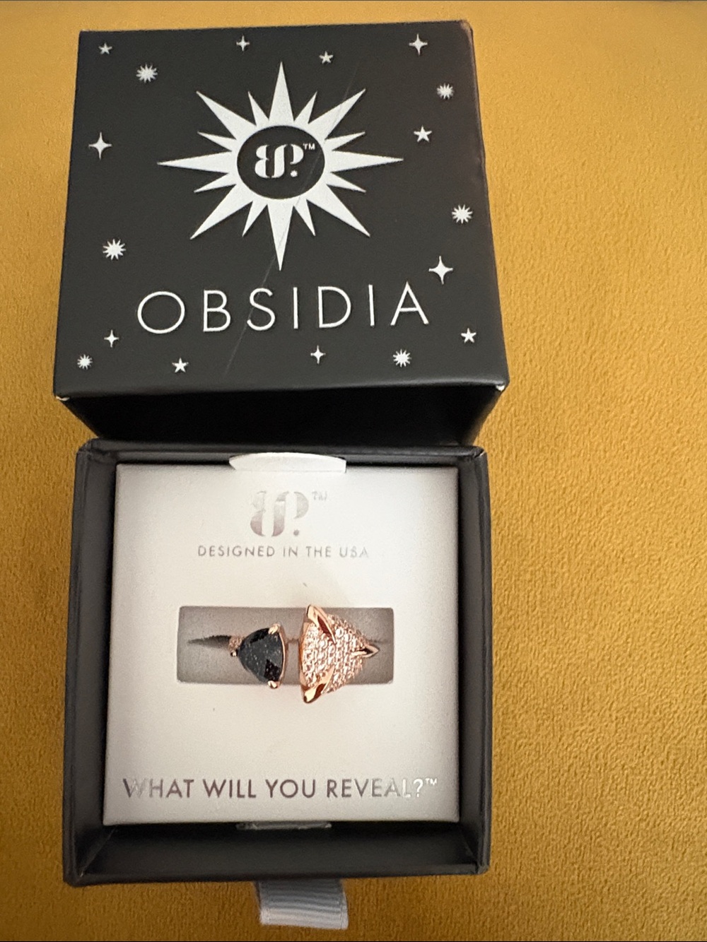 Obsidia Rose Gold Ring with Black Crystal Accent